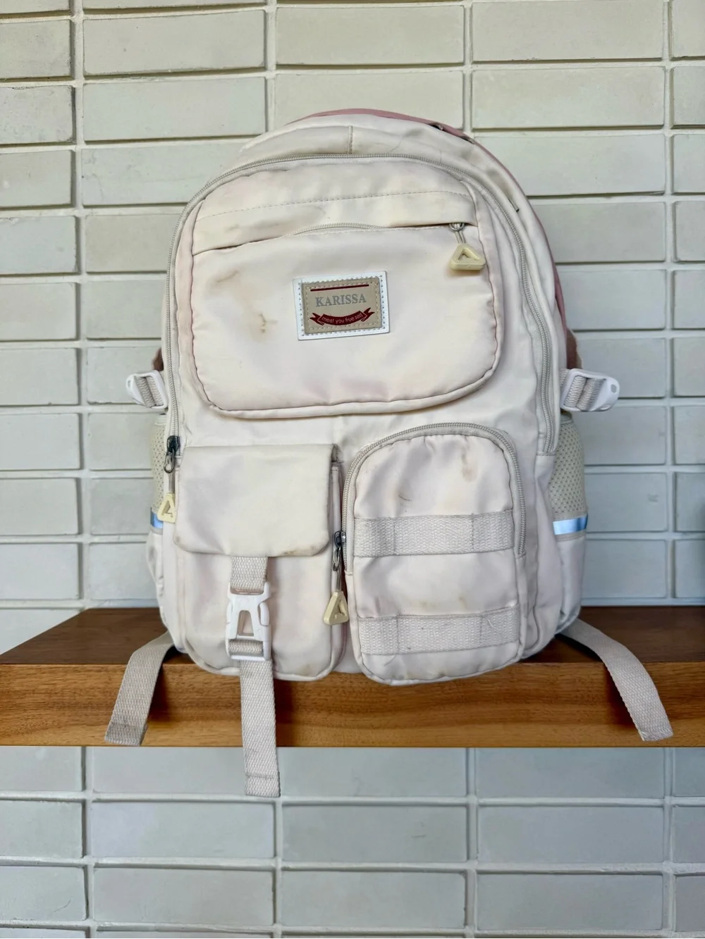 Karissa Girls School Backpack * Multi Pocket Cream